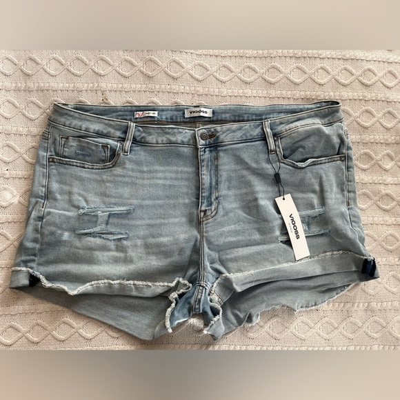 Vigoss Pants - Vigoss Women's Light Wash Distressed Short Blue Denim Shorts Plus Size 24